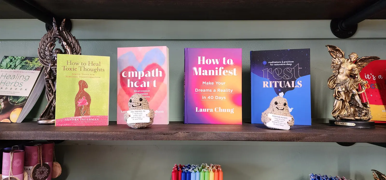 Books and tarot-related items at Indigo Thrive