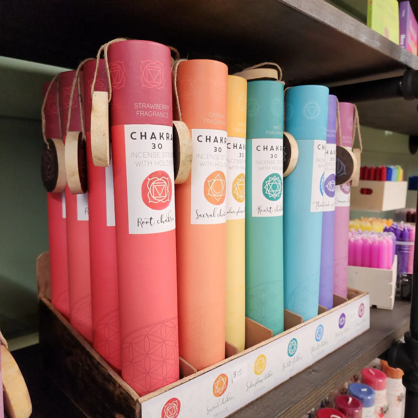 Chakra incense sticks in a rainbow of colors
