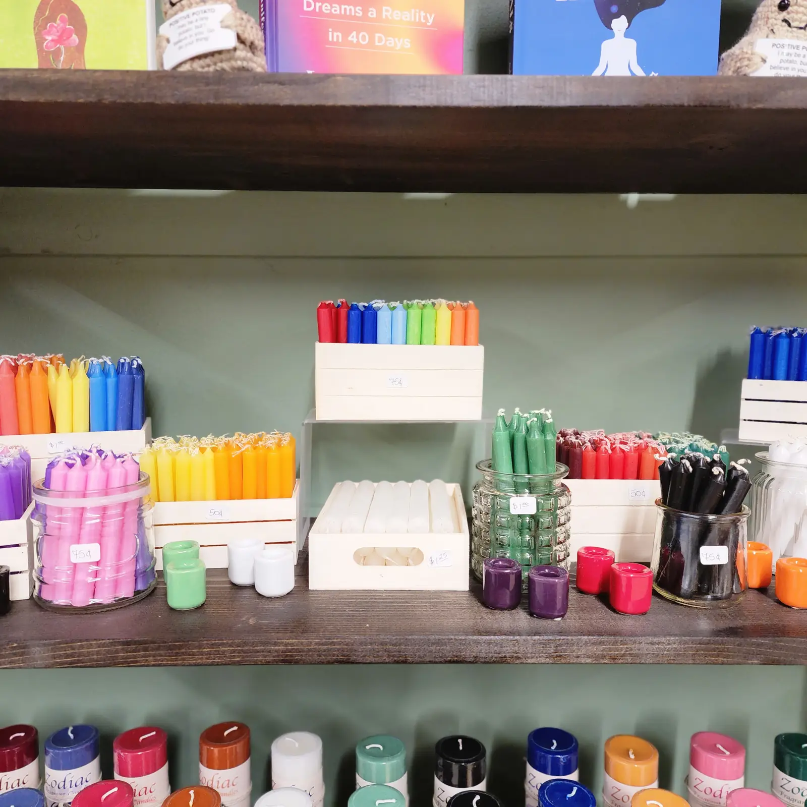 Teas, candles, crystals and other items at Indigo Thrive